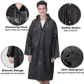 Miniatyrbilde 2 av 5: Voksen Regnfrakk Gjenbrukbar, Unisex Nødregnfrakk, Regnfrakk Med Hette Og Snøring black XL