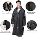 Miniatyrbillede 2 af 5: Genanvendelig regnfrakke til voksne, unisex nødregnfrakke, regnfrakke med hætte og snøre black XL