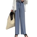 Miniatyrbilde 1 av 4: Dame Ice Silks Vide Ben Bukser Løse Elastisk Midje Casual Sommer Lange Bukser-r Blue S