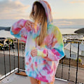 Miniatyrbillede 2 af 5: Tie Dye Sweatshirt Langærmet Snøre Pullover Toppe Løs Afslappet Sweatshirt Til Multicolour XL