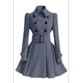 Miniatyrbillede 2 af 5: Elegant dame vinterfrakke med bælte, lang jakke, 6 farver black XL