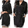 Miniatyrbillede 1 af 4: Satin Kåbe Bryllup Brud Brudepige Kimono Morgenkåbe Natkjole Badekåbe -c Black M