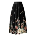 Miniatyrbillede 4 af 4: Dame Elastisk Talje Blomsterprintet Plisseret Stor Kant A-linje Maxi Nederdel Black M