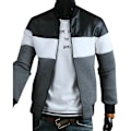 Miniatyrbillede 1 af 3: Bomberjakke til mænd Biker Lynlås Jakke Patchwork Overtøj Toppe Dark Grey L