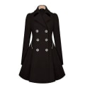 Miniatyrbillede 2 af 3: Dame Trenchcoat Dobbeltradet Klassisk Revers Frakke Slank Yderbeklædning Khaki Black XL