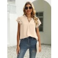 Miniatyrbild 2 av 5: Dam Sommar Casual Delad V-ringning Chiffongblusar Lös Tunika Kortärmade Toppar 07light Khaki Large