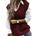 Miniatyrbilde 1 av 4: Dame Genser Vest Dame Oversized V-hals Ermeløse Gensere dark red S