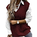 Miniatyrbillede 1 af 4: Dame Sweater Vest Dame Oversized V-hals Ærmeløse Sweaters dark red S