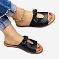 Miniatyrbillede 1 af 5: Dame Ensfarvede Casual Sandaler Pu Læder Åndbar Hjemmesko Egnet Til Camping Indendørs Gåture Black 39