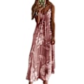 Miniatyrbillede 1 af 3: Dame Casual Sommer Boho Maxi Kjole Spaghetti Strop Ærmeløs Blomsterprint V-Hals Strand Lang Sommerkjole Plus Størrelse Pink 4XL