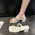Miniatyrbilde 2 av 5: Sommersandaler for kvinner, firkantet tå, slip-on strandsandaler for dame, for fest, jobb og ferie White 36