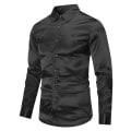 Miniatyrbild 4 av 4: Herr Casual Mode Glänsande Långärmad Slim-fit Formell Skjorta Black S