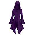Miniatyrbillede 1 af 5: Gotisk Hætte Cape Frakke til Kvinder, Uregelmæssig Langærmet Jakke Purple XL