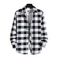 Miniatyrbilde 1 av 2: Herre Klassisk Rutete Langermet Knapper Ned Skjorte Lapel T-skjorter Topper Black And White M