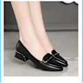 Miniatyrbillede 2 af 5: Dame Lak Loafers Håndlavede Spids Tå Læder Komfortabel Slip-On Dame Flade Sko black 41