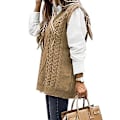 Miniatyrbillede 2 af 4: Dame Sweater Vest Dame Oversized V-hals Ærmeløse Sweaters khaki M