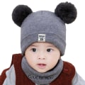 Miniatyrbilde 1 av 2: Baby Strikket Pom Pom Lue og Snood Skjerf Gutt Jente Småbarn Beanie Sett Grey