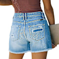 Miniatyrbild 3 av 5: Kvinnor Hög Midja Denim Shorts Multi Button Destroyed Hot Pants Sommar Semester Korta Byxor M