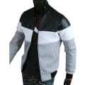 Miniatyrbilde 2 av 3: Bomberjakke for menn Biker Glidelås Jakke Lappeteppe Overdeler Light Grey 3XL