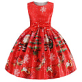 Miniatyrbilde 1 av 4: Jenter Juleprint Ermeløs Prinsesse Ballkjole Ballkjole Julebord Swing Kjole Big Red 4-5 Years