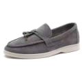 Miniatyrbilde 1 av 5: Semsket Skinn Slip-on Ballerinasko for Vår og Høst, Sklisikre Komfortable Løpesko for Kvinner, Hverdagsbruk Grey 39