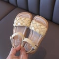 Miniatyrbillede 3 af 5: Småbørnssko Pige Sommer Flettet Ferie Firkantet Tå Søde Børnesandaler Beige Gul 21-36 Pu Læder Mode Børne Sliders Beige 23 insole14.5cm