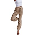 Miniatyrbild 2 av 4: Dam Enfärgad Elastisk Midja Dragsko Joggers Snörning Långbyxor Casual Byxor Khaki L