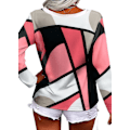 Miniatyrbilde 2 av 3: Dame Geometrisk Mønster Topper V-hals Langermet Skjorte Casual Løse Pullover Bluser Red M