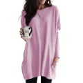 Miniatyrbillede 1 af 2: Dame Ensfarvet Langærmet Oversize Rund Hals T-shirt Kjole Løs Tunika Lange Toppe Plus Størrelse Pink 4XL