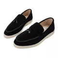 Miniatyrbilde 1 av 5: Semsket Skinn Slip-on Ballerinasko for Vår og Høst, Sklisikre Komfortable Løpesko for Kvinner, Hverdagsbruk Black 40