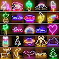 Miniatyrbild 1 av 5: Led Neon Ljus Väggkonst Skylt Sovrumsdekor Regnbåge Hängande Nattlampa Hemfest Semesterdekor Julklapp Snowflake