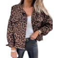 Miniatyrbild 1 av 4: Kvinnors Denimjacka Leopardmönstrad Knäppt Jacka M