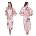 Miniatyrbilde 1 av 2: Floralmønstret myk sateng kimono morgenkåpe bryllup badekåpe nattøy dame Pink 2XL