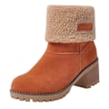 Miniatyrbillede 1 af 5: Dame Vinterstøvler Korte Sne Flock Varme Støvletter Sko Slip On Korte Ankel Chunky Hæl Støvler Orange 38