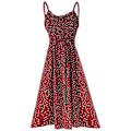 Miniatyrbild 2 av 4: Dam Sommar Prickig Midi Klänning Semester Bälte Strand Gunga Lös Sundress Red L