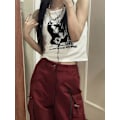 Miniatyrbild 3 av 5: Grunge Tryck Ärmlös Sexig Linne för Kvinnor Ribbstickad Väst Streetwear Estetiska Kläder Kvinnlig Crop Top Kvinnor 2000-tal Black L