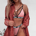Pikkukuva 4 / 5: Naisten seksikäs urheilualusvaatesetti tyttö seksikäs sidekorsetti kirjain Push Bra+string alushousut alusvaatteet bikinit selkäosaton alusvaatesetti Green XXL