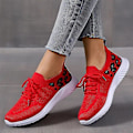 Miniatyrbillede 2 af 3: Dame Snøresko Sneakers Casual Sko Åndbare Flyvende Vævede Leopard Sportssko Red 41