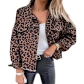Miniatyrbillede 1 af 4: Dame Denimjakke Leopardprint Knapjakke L