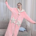 Miniatyrbilde 3 av 5: Dame Varm Hette Morgenkåpe Myk Komfort Flanell Lang Badekåpe Pink M
