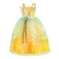 Miniatyrbillede 2 af 5: Klokkeblomst Kjole Elver Børnekjole Prinsesse Tianna Kjole Halloween Cosplay Grøn Blomsterfe 100CM