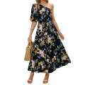 Miniatyrbillede 1 af 5: Sommer Boheme Kjole til Kvinder Oversize Print Lang Maxikjole Gave til Mor Kvinde Elsker Black L
