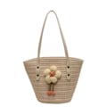 Miniatyrbild 1 av 5: Sommar Tote Väska Dam Satchel Väska Stor Kapacitet Vävd Handväska Med Blomdekor För Jul Födelsedag Strandsemester Creamy-white