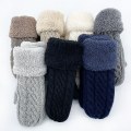 Miniatyrbillede 3 af 5: Dame Mode Strik Twist Blomster Votter Vinter Kvinde Uld Plus Cashmere Velvet Fortykkelse Varme Fuld Finger Handsker N507-DarkGray