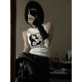 Miniatyrbild 5 av 5: Grunge Tryck Ärmlös Sexig Linne för Kvinnor Ribbstickad Väst Streetwear Estetiska Kläder Kvinnlig Crop Top Kvinnor 2000-tal Black M