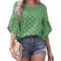 Miniatyrbild 2 av 5: Kvinnors volangärm T-shirt mångsidig rund hals kortärmad topp för stranden Green XXL