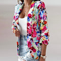 Miniatyrbillede 1 af 3: Dame Tie Dye Business Jakker Casual Efterårsfrakke Blomsterprint Blazere Red M