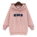 Miniatyrbilde 5 av 5: Trykket hettegenser for kvinner med frontlomme, avslappet vintergenser, løs passform Pink 2XL