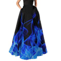 Miniatyrbillede 1 af 5: Dame Elastisk Talje Blomsterprintet Plisseret Stor Kant A-linje Maxi Nederdel Blue M