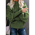 Pikkukuva 3 / 4: Naisten villapaita, kaapelikuvioitu lyhtymäinen hiha, ulkoiluun, treffeille ja ostoksille Army Green 2XL